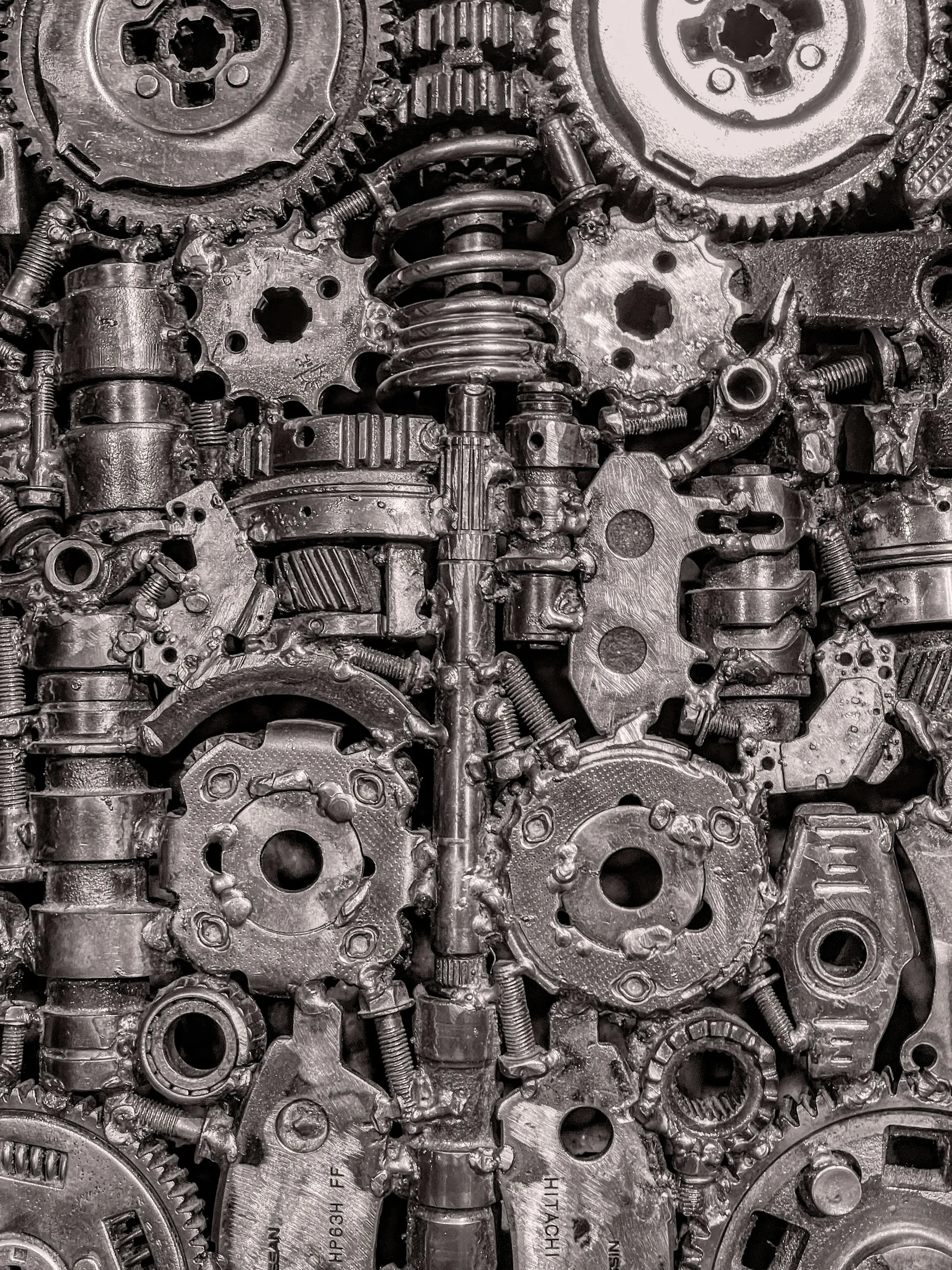 Transmission gears and shafts laid out in close view